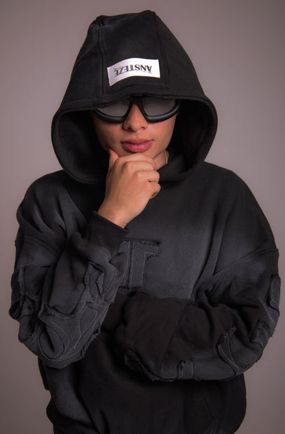 Hoodie C8  basics dark black | Boxy Fit